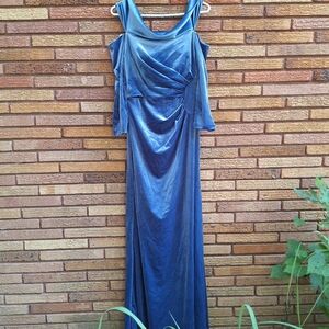 JJ's House Size 8 Slate Blue Velvet Bridesmaid Dress